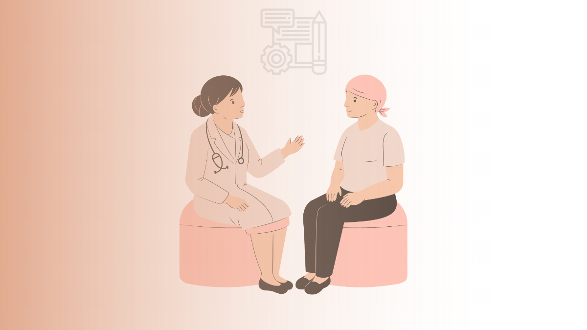 A nurse with patient and symbol of cirriculum